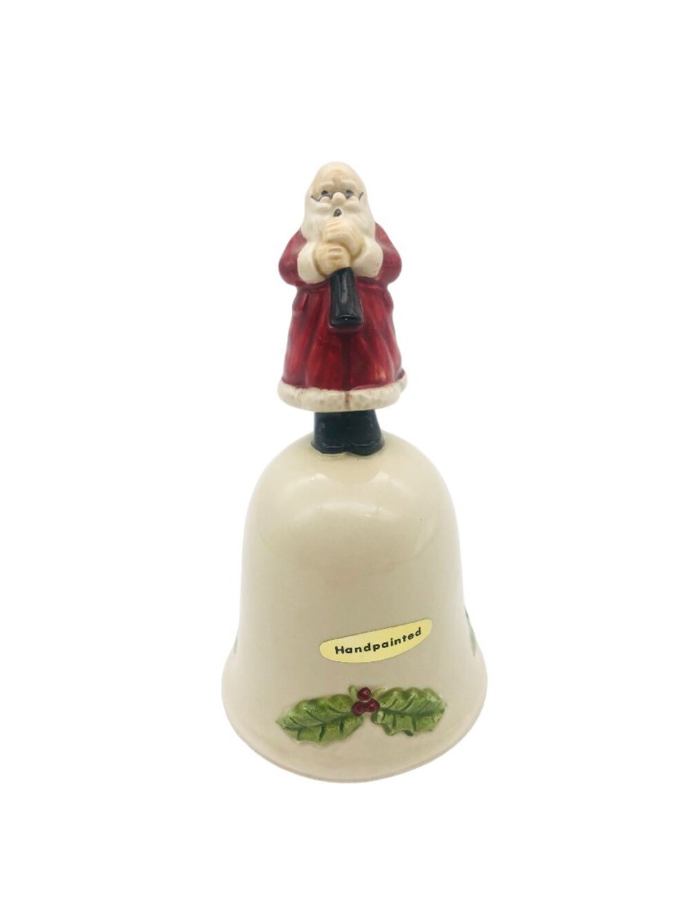 Vtg Otagiri OMC Santa with Horn Christmas Hand Bell Handpainted Porcelain